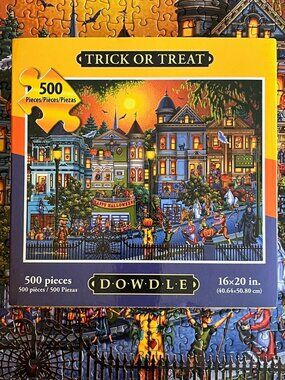 Dowdle Halloween Jigsaw Puzzle - Trick or Treat -Folk Art 500 Pc Complete Poster